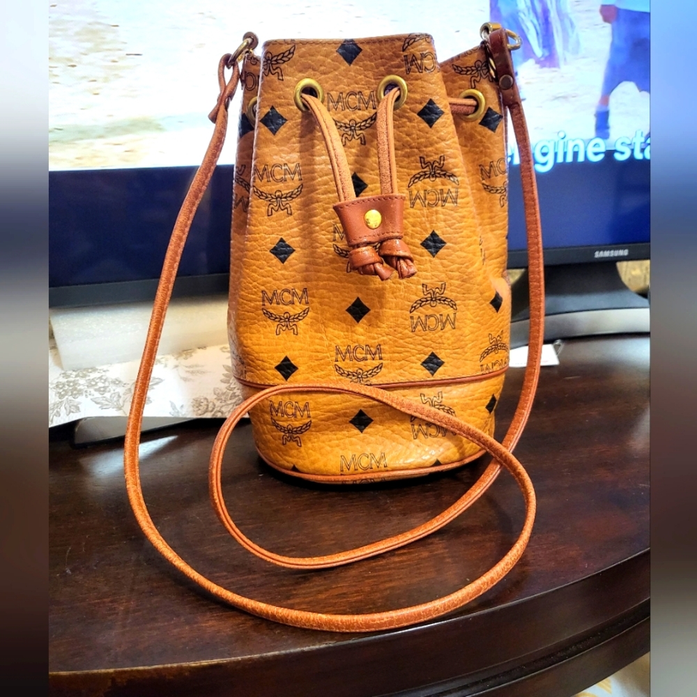 Authentic Mcm Drawstring Visetos Bucket Bag - image 1